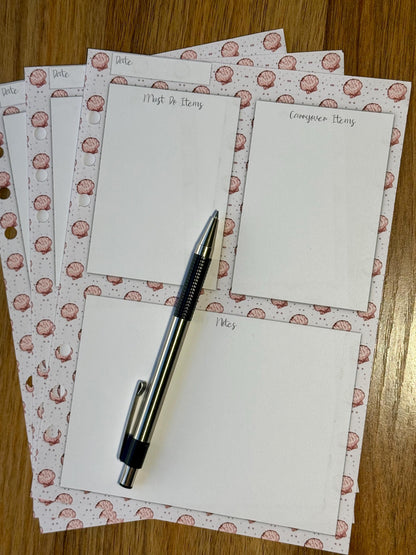 Seashells A5 Planner/ Notepad Inserts - pack of 25