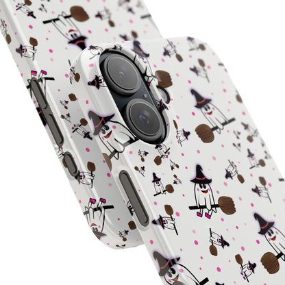 Slim Phone Cases - Spooky Cute Ghost on Broom Halloween Design, Ghostly Phone Cover, Halloween Phone Accessories, Ghost Lover Gift,