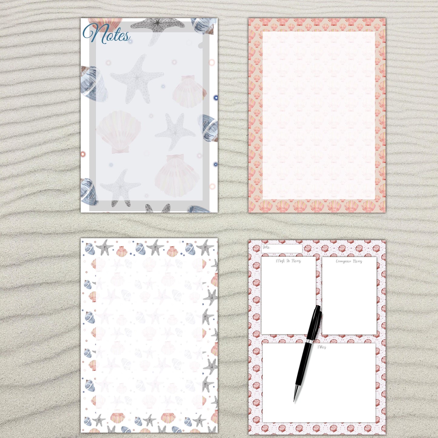 Seashells A5 Planner/ Notepad Inserts - pack of 25