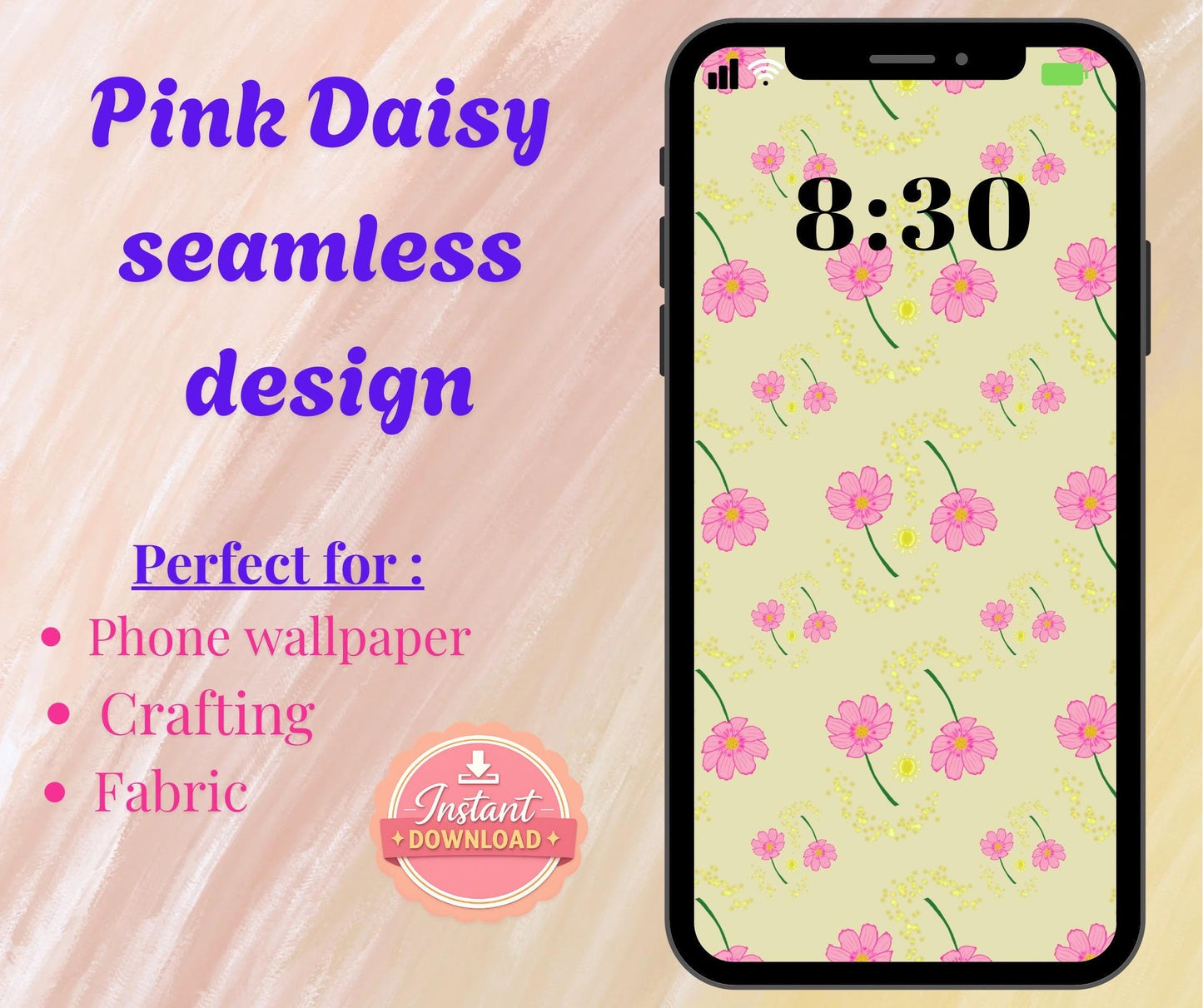 Seamless Digital Pattern | Phone Wallpaper Download | Aesthetic Background | Daisy flower Pattern for iPhone, Android, iPad & More