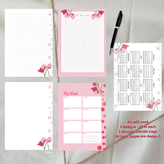 Pink Tulips A5 Planner Inserts – To-Do, Blank (40-Pack)