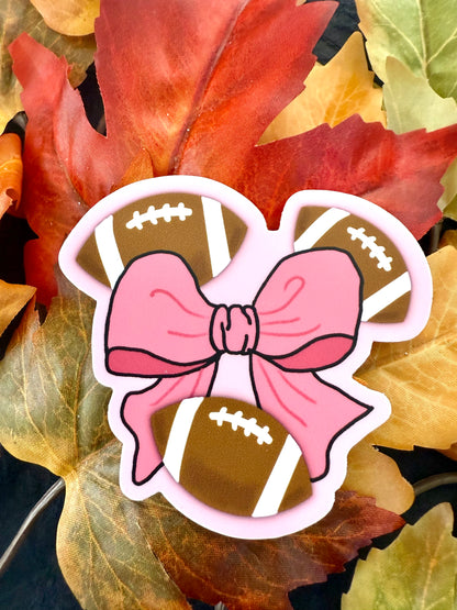 Football & Bow Pink Sticker - 3” x 2.82”