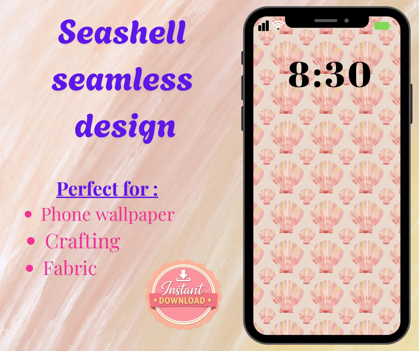 Seamless Digital Pattern | Phone Wallpaper Download | Aesthetic Background | Seashell Pattern for iPhone, Android, iPad & More