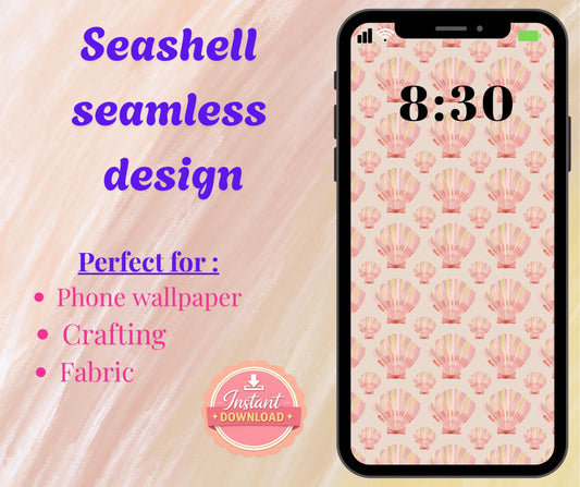 Seamless Digital Pattern | Phone Wallpaper Download | Aesthetic Background | Seashell Pattern for iPhone, Android, iPad & More
