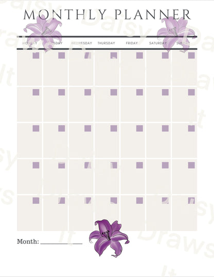 Lillies Planner Pack Printable | Floral Planner Pages | Daily Weekly Monthly Planner | Brain Dump & To Do | Instant Download PDF