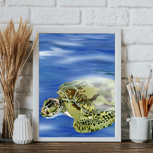 Turtle Art Print, Beach Aesthetic Decor, Ocean Illustration Poster, animal lover Home Décor