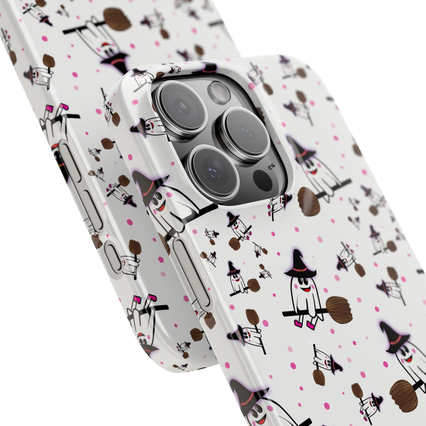 Slim Phone Cases - Spooky Cute Ghost on Broom Halloween Design, Ghostly Phone Cover, Halloween Phone Accessories, Ghost Lover Gift,