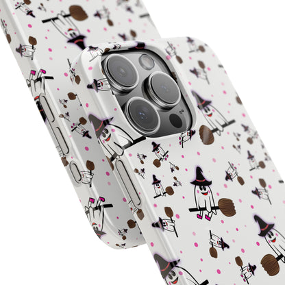 Slim Phone Cases - Spooky Cute Ghost on Broom Halloween Design, Ghostly Phone Cover, Halloween Phone Accessories, Ghost Lover Gift,