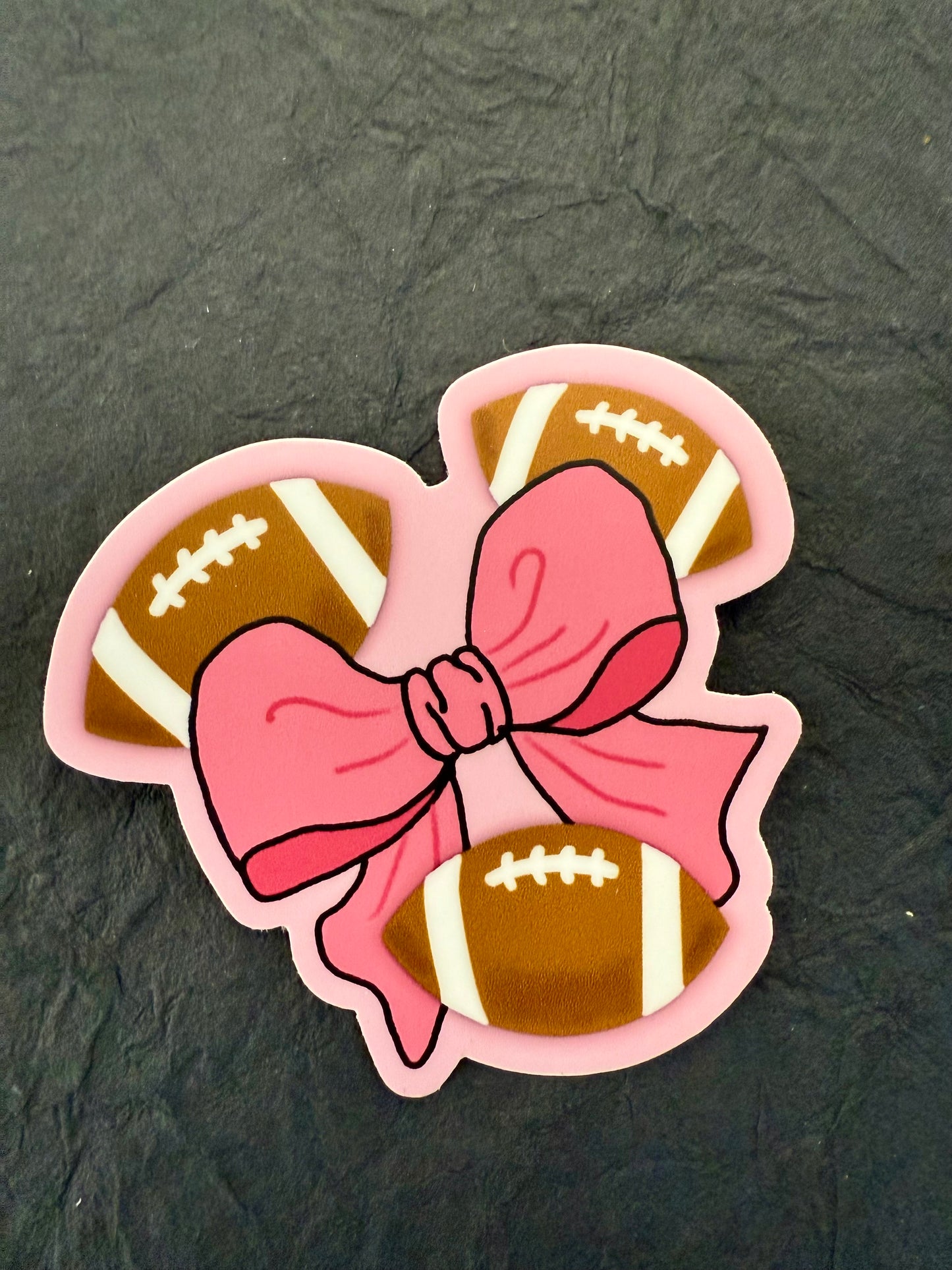 Football & Bow Pink Sticker - 3” x 2.82”