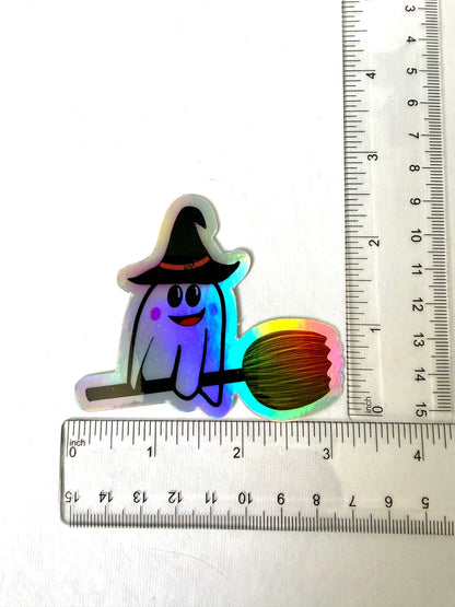 Holographic Ghost on a Broom Sticker - 3” x 2.74”