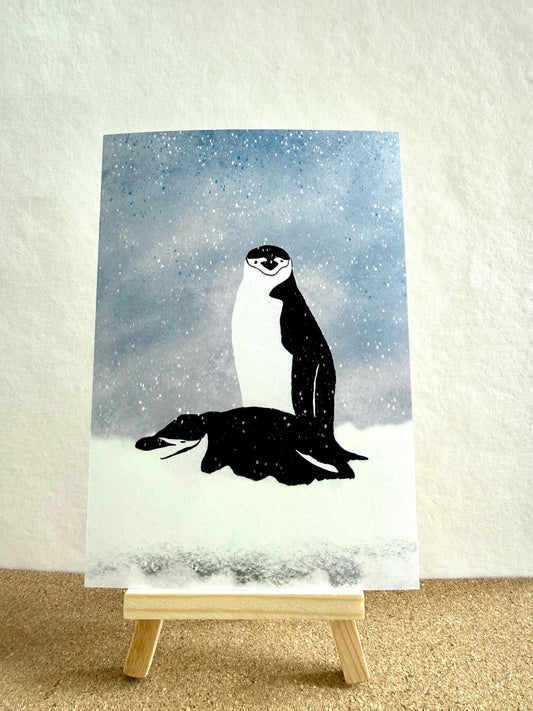 Original Art - penguins of Antarctica . [ 4.5 x 6.5  ] cardstock : perfect for gallery wall for home or office decor !