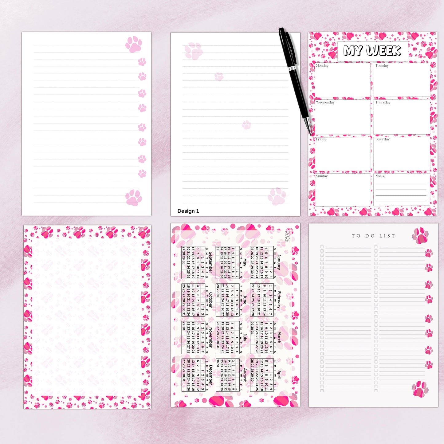 Pink Puppy Paw Planner Inserts – To-Do, Blank (40-Pack)