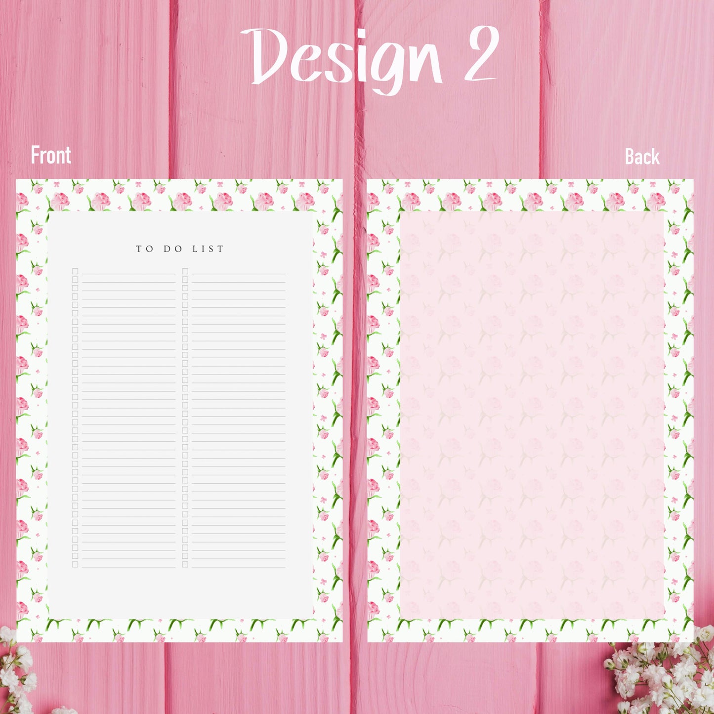 Pink Rose Planner Inserts – 42 Pack Blank / To-Do Pages / Undated Planner Pages / Cute Floral Stationery