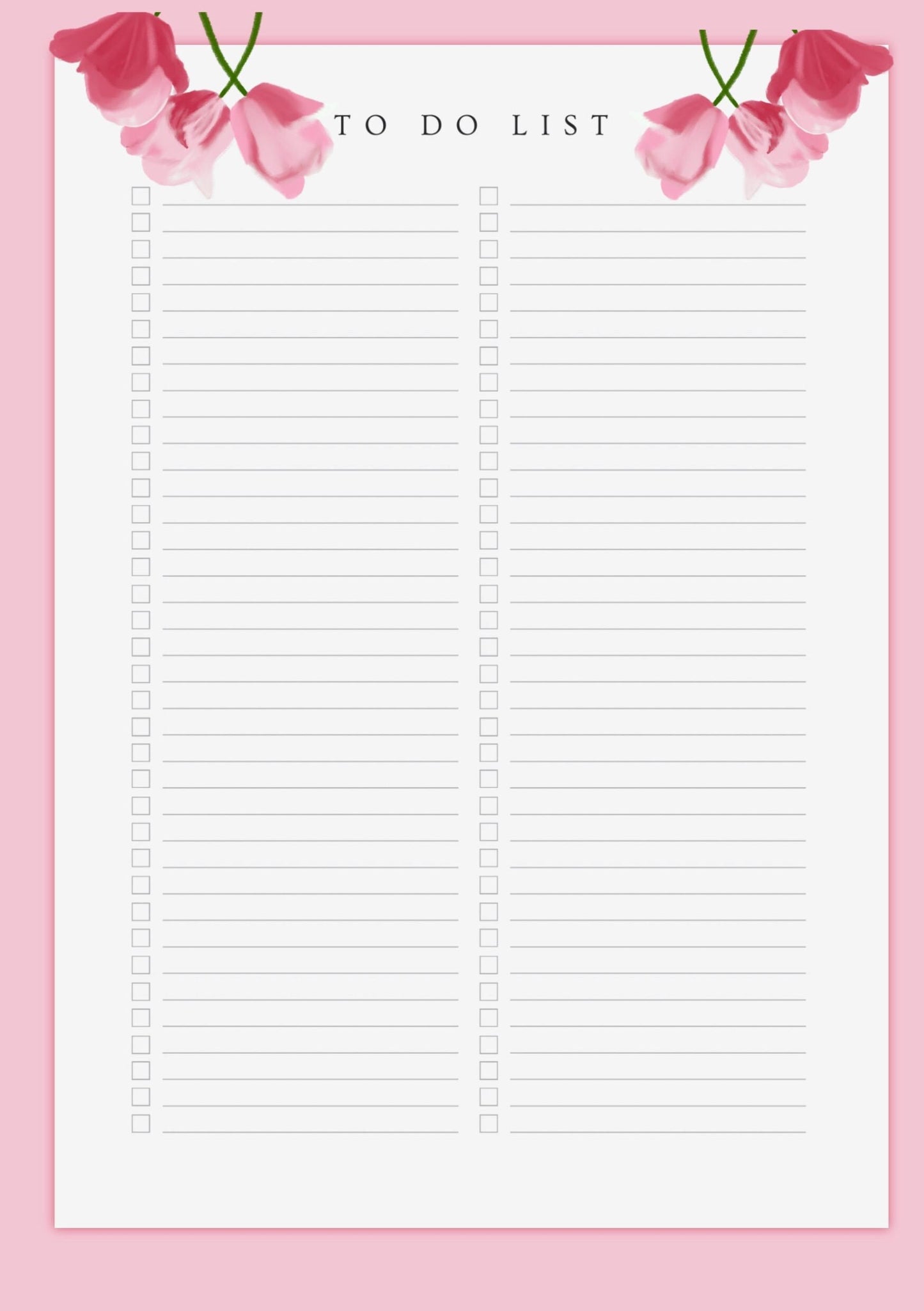 Pink Tulips A5 Planner Inserts – To-Do, Blank (40-Pack)