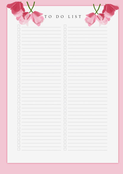 Pink Tulips A5 Planner Inserts – To-Do, Blank (40-Pack)