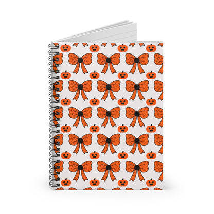 Halloween Spiral Notebook - Ruled Lined, Cute Pumpkin and Bow Pattern, Ideal for School, Journaling, Gifts, Fall Decor, Halloween Party