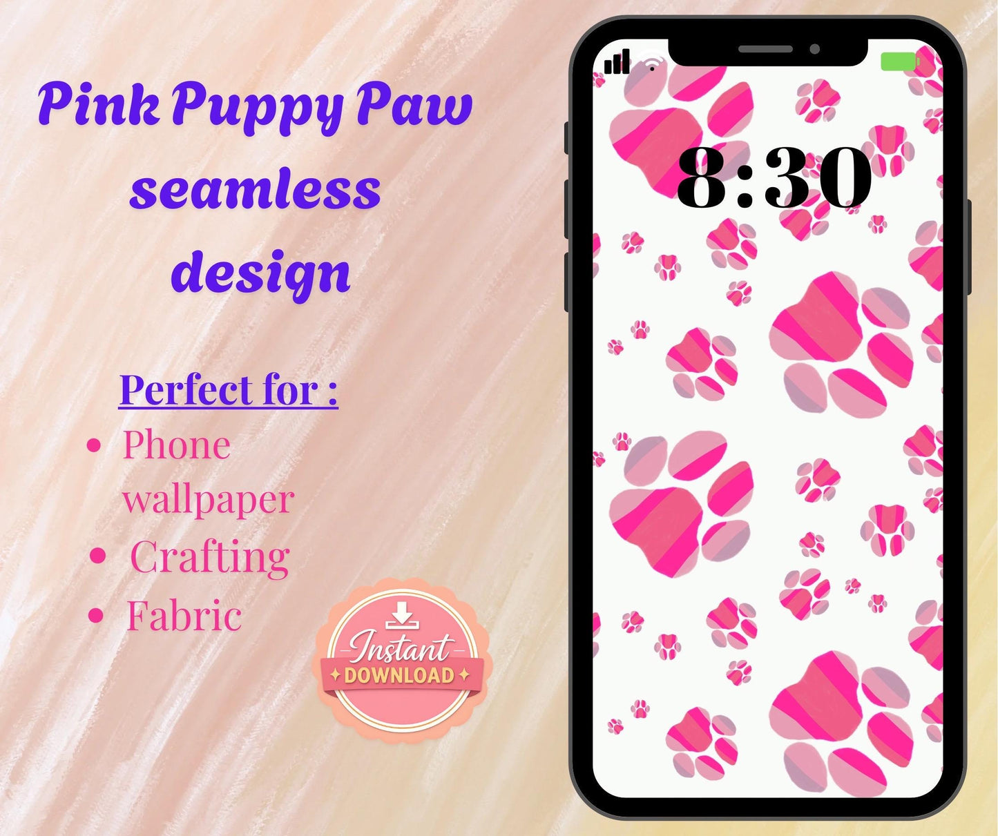 Seamless Digital Pattern | Phone Wallpaper Download | Aesthetic Background | Dog Pattern for iPhone, Android, iPad & More