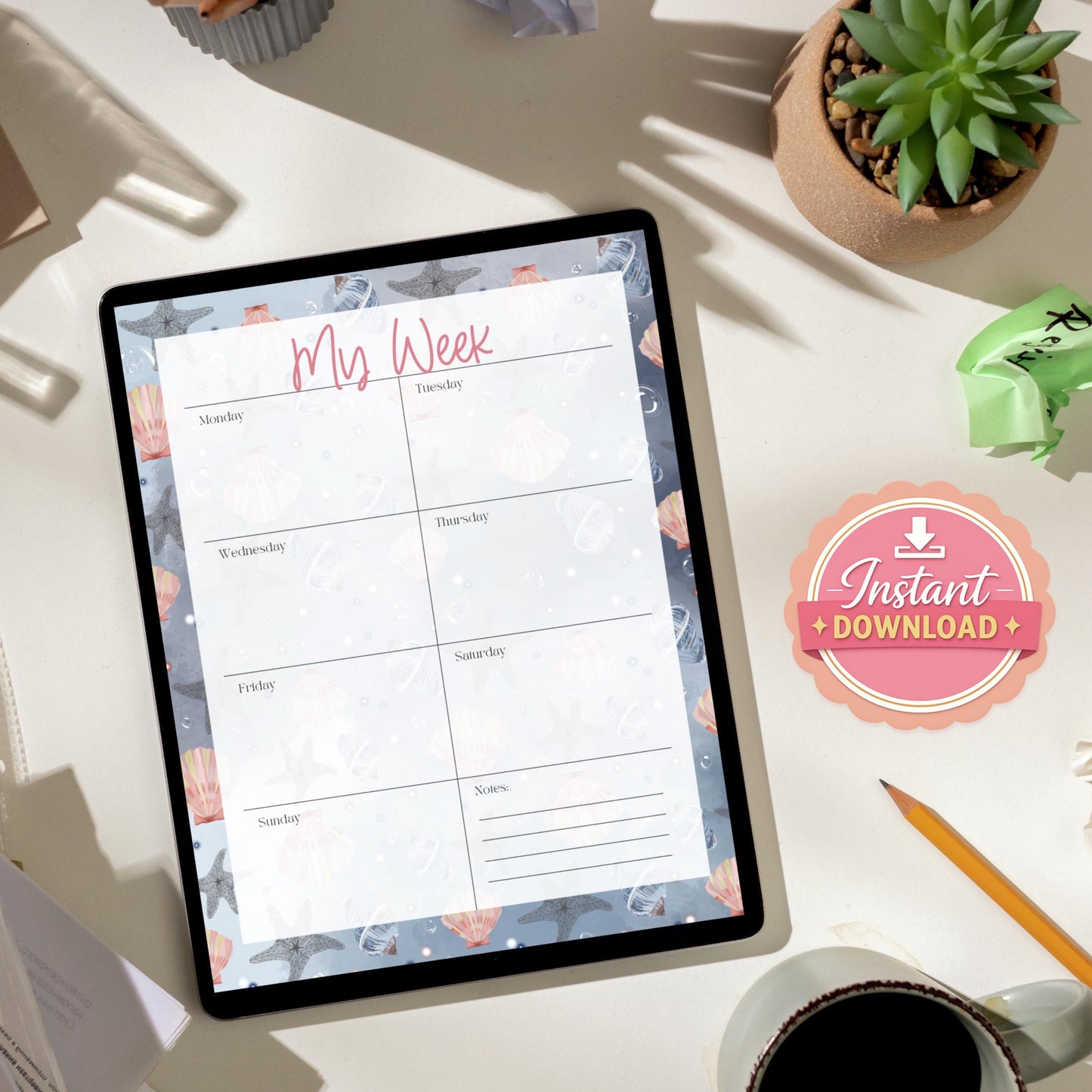 Digital Stationery for iPad | Notability & GoodNotes Paper Pack | seashell Digital Notes | Printable iPad Planner Pages | Instant Download