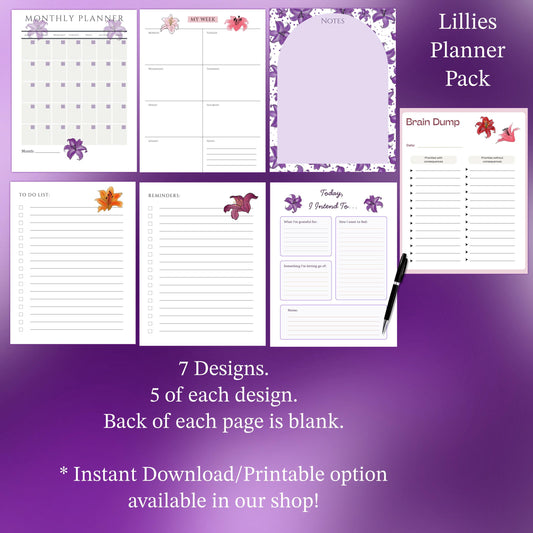 Lillies Planner Inserts – 35 Pack Blank / To-Do Pages / Undated Planner Pages / Cute Floral Stationery