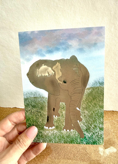 Original Art -  Elephants of Kenya . [ 4.5 x 6.5  ] cardstock : perfect for gallery wall for home or office decor !