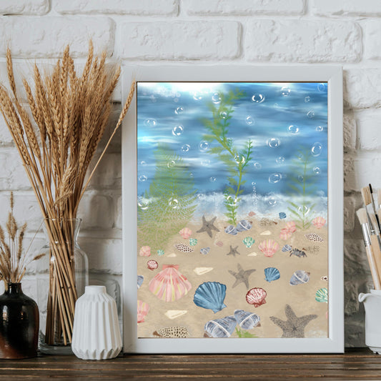 Seashell Wall Art Prints – Beach & Coastal Decor | Under The Sea Gallery Wall / Ready-to-Frame