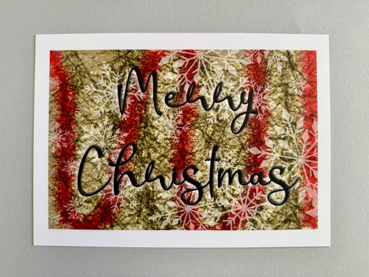 Tinsel Merry Christmas Red & Green Greeting Cards - Pack of 5 w/ Envelopes