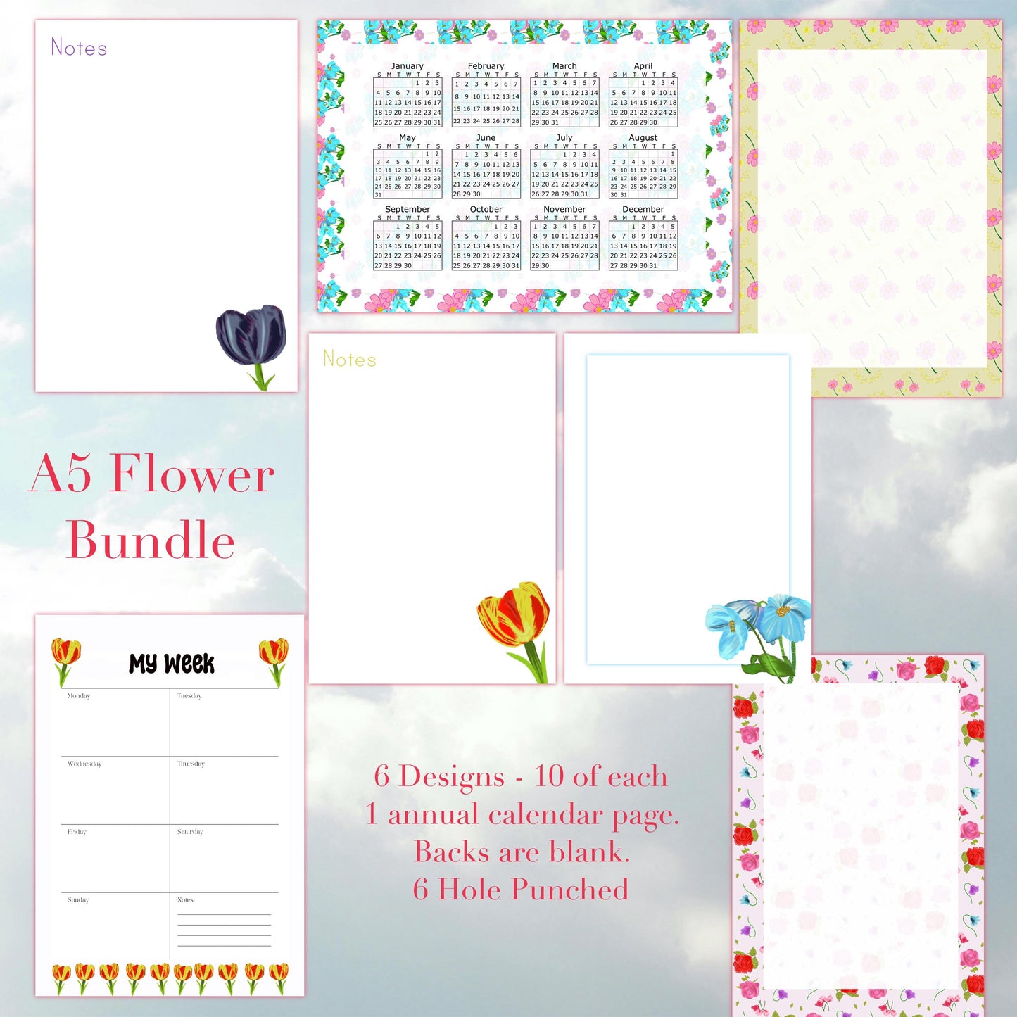Flower A5 Planner Inserts – To-Do, Blank (60-Pack)