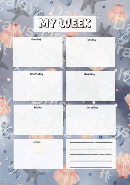 Down By The Seashore A5 Planner Inserts | 48-Piece Coastal 6-Hole Punched Planner Refill