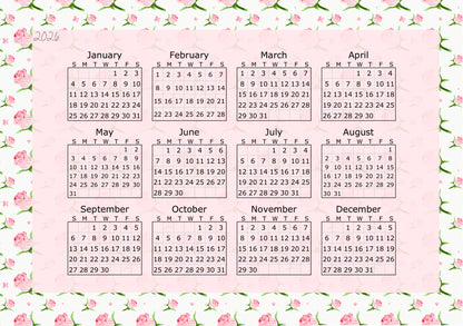 Pink Rose - 6 Hole Punched- A5 Planner Inserts - Pack of 40