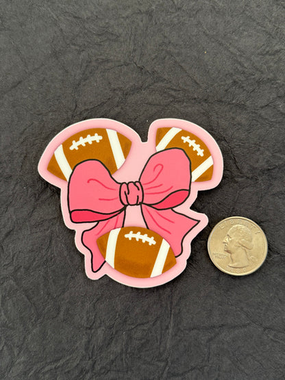 Football & Bow Pink Sticker - 3” x 2.82”