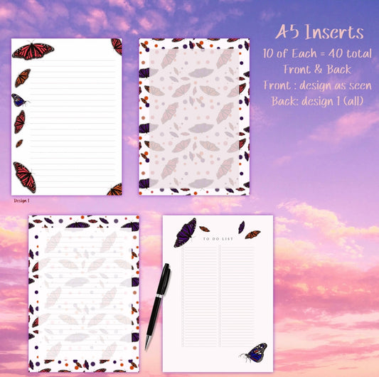 Butterfly- 6 Hole Punched- A5 Planner Inserts - Pack of 40