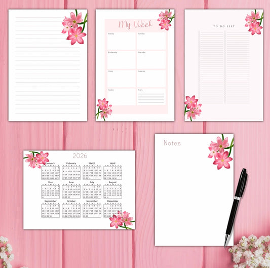 Crimson Flag Flower- 6 Hole Punched- A5 Planner Inserts - Pack of 40