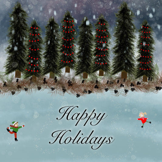 Happy Holidays - Ice Skaters Greeting Cards - Pack of 5 w/ Envelopes
