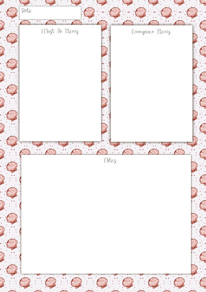 Seashells A5 Planner Inserts - 6 Hole Punched - Pack of 25