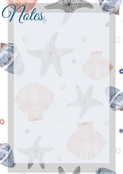 Seashells A5 Planner Inserts - 6 Hole Punched - Pack of 25