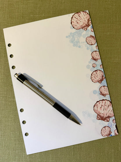 Seashells A5 Planner Inserts - 6 Hole Punched - Pack of 25