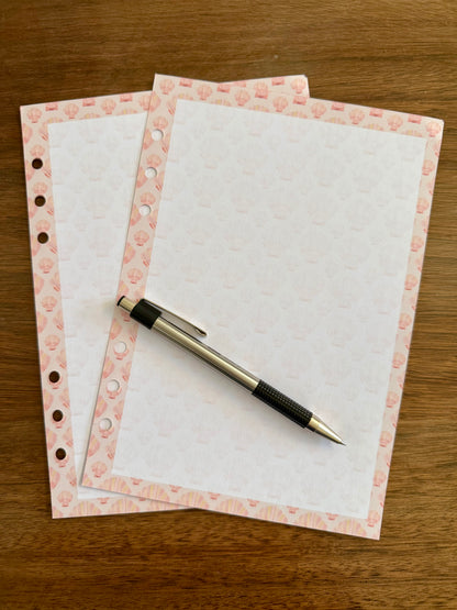 Seashells A5 Planner Inserts - 6 Hole Punched - Pack of 25