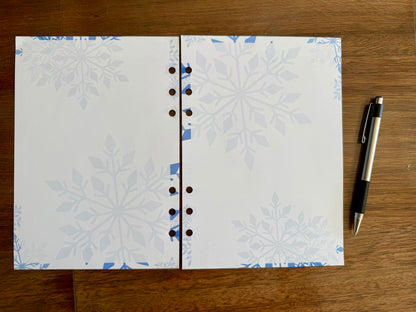 Snowflakes A5 Planner Inserts - 6 Hole Punched - Pack of 25
