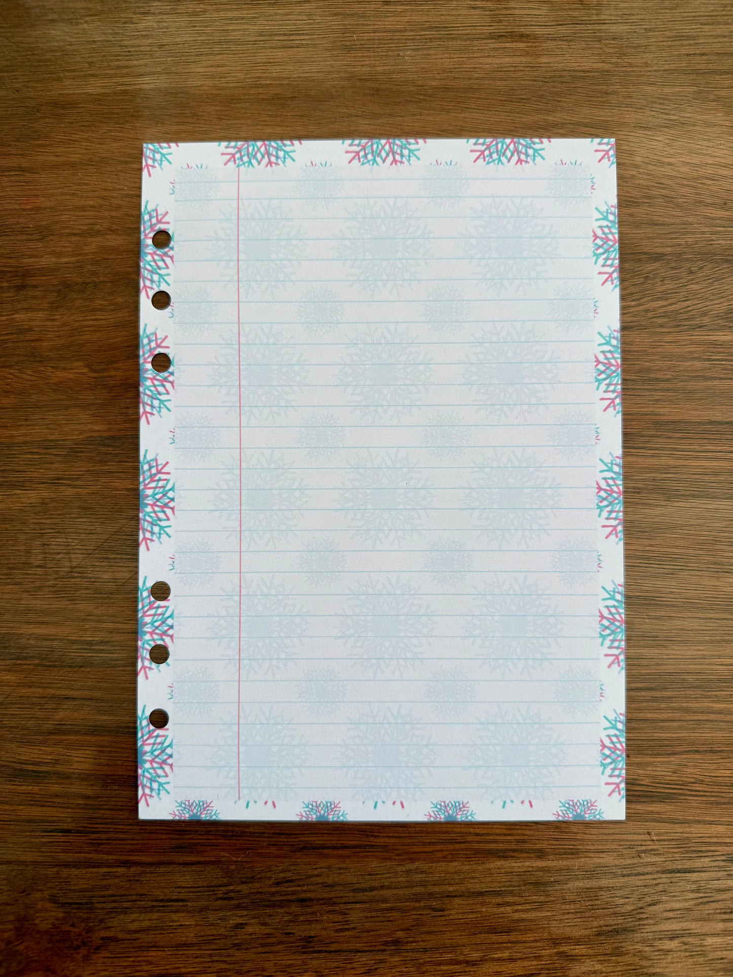 Snowflakes A5 Planner Inserts - 6 Hole Punched - Pack of 25