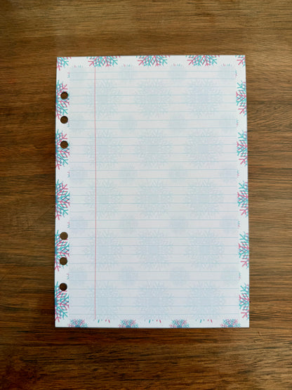 Snowflakes A5 Planner Inserts - 6 Hole Punched - Pack of 25