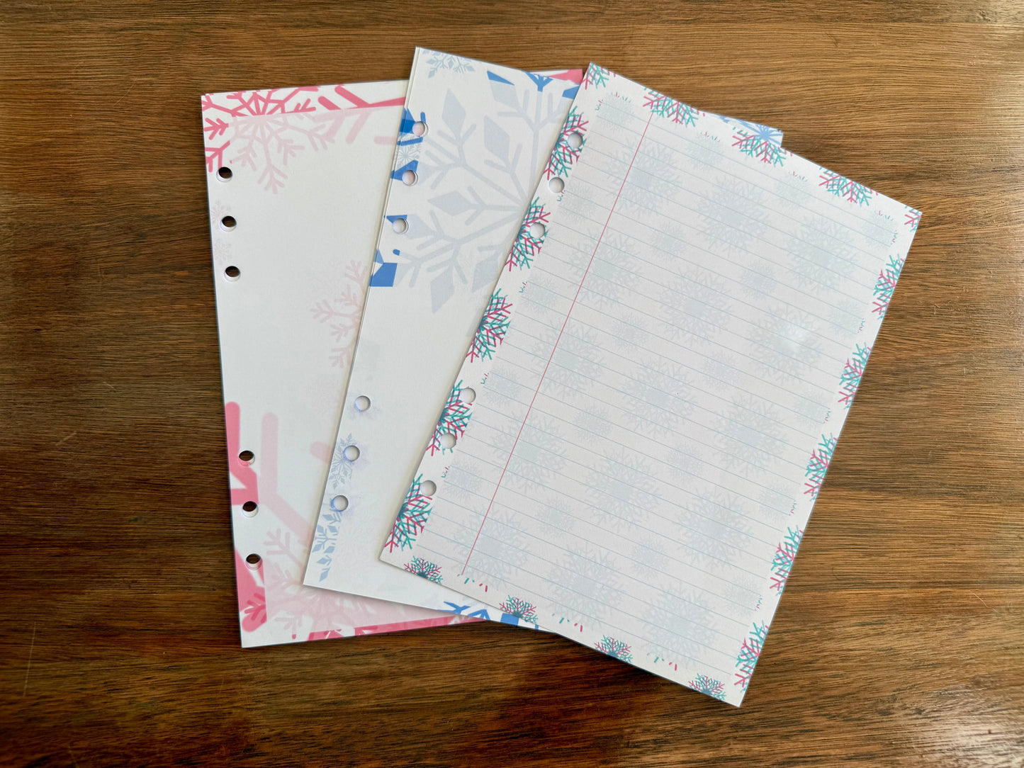 Snowflakes A5 Planner Inserts - 6 Hole Punched - Pack of 25