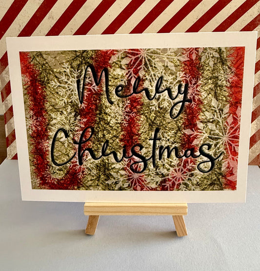 Tinsel Merry Christmas Red & Green Greeting Cards - Pack of 5 w/ Envelopes