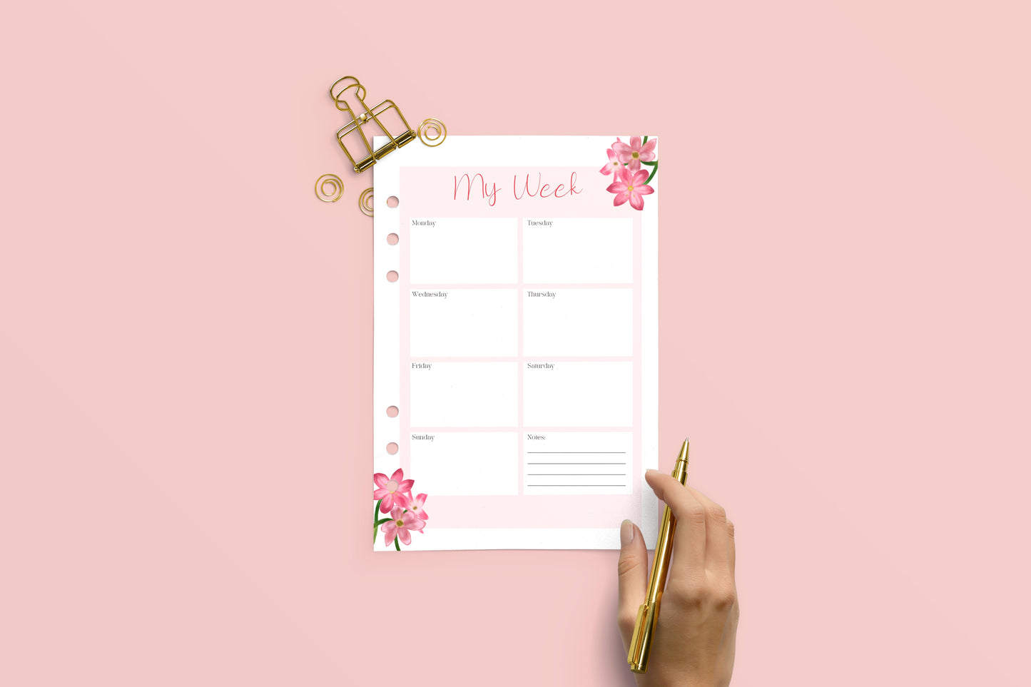 Crimson Flag Flower- 6 Hole Punched- A5 Planner Inserts - Pack of 40