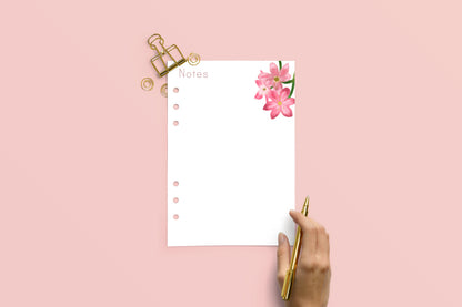 Crimson Flag Flower- 6 Hole Punched- A5 Planner Inserts - Pack of 40