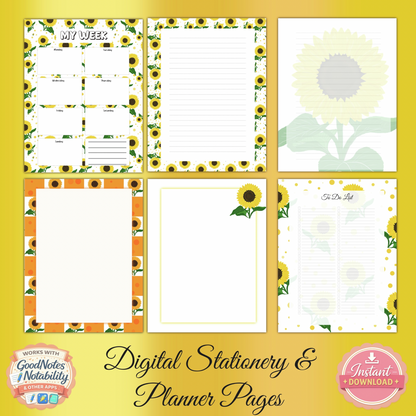 Sunflower Digital Planner Pages – Printable & iPad Friendly