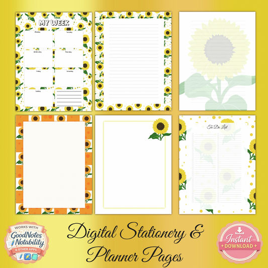 Sunflower Digital Planner Pages – Printable & iPad Friendly