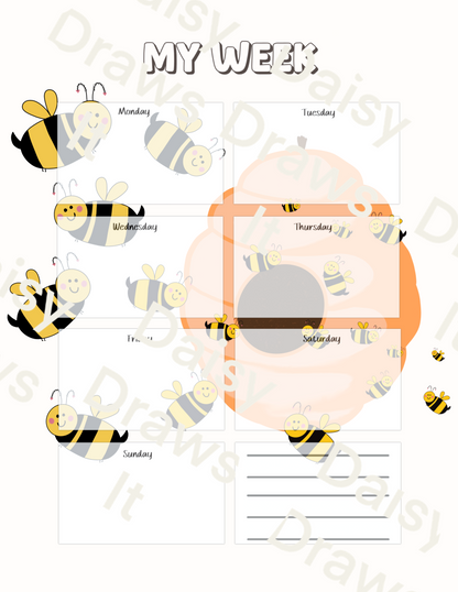 Bees Planner Inserts A5 – 60 Page Printed Bundle (6 Hole Punched)