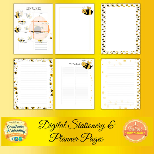 Bees 🐝 Digital Planner Pages – Printable & iPad Friendly