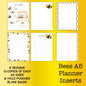 Bees Planner Inserts A5 – 60 Page Printed Bundle (6 Hole Punched)