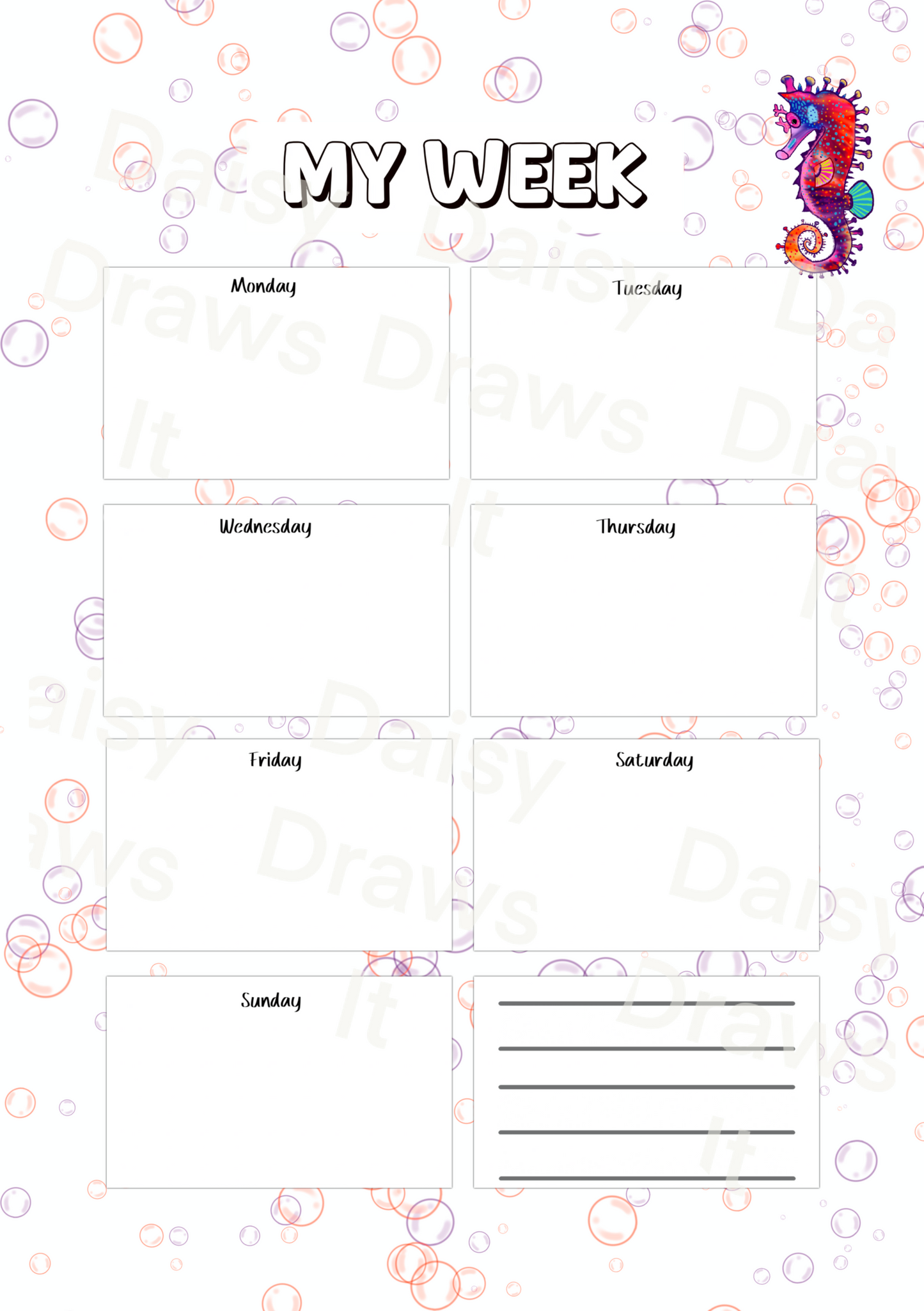 Seahorse Planner Inserts A5 – 60 Page Printed Bundle (6 Hole Punched)